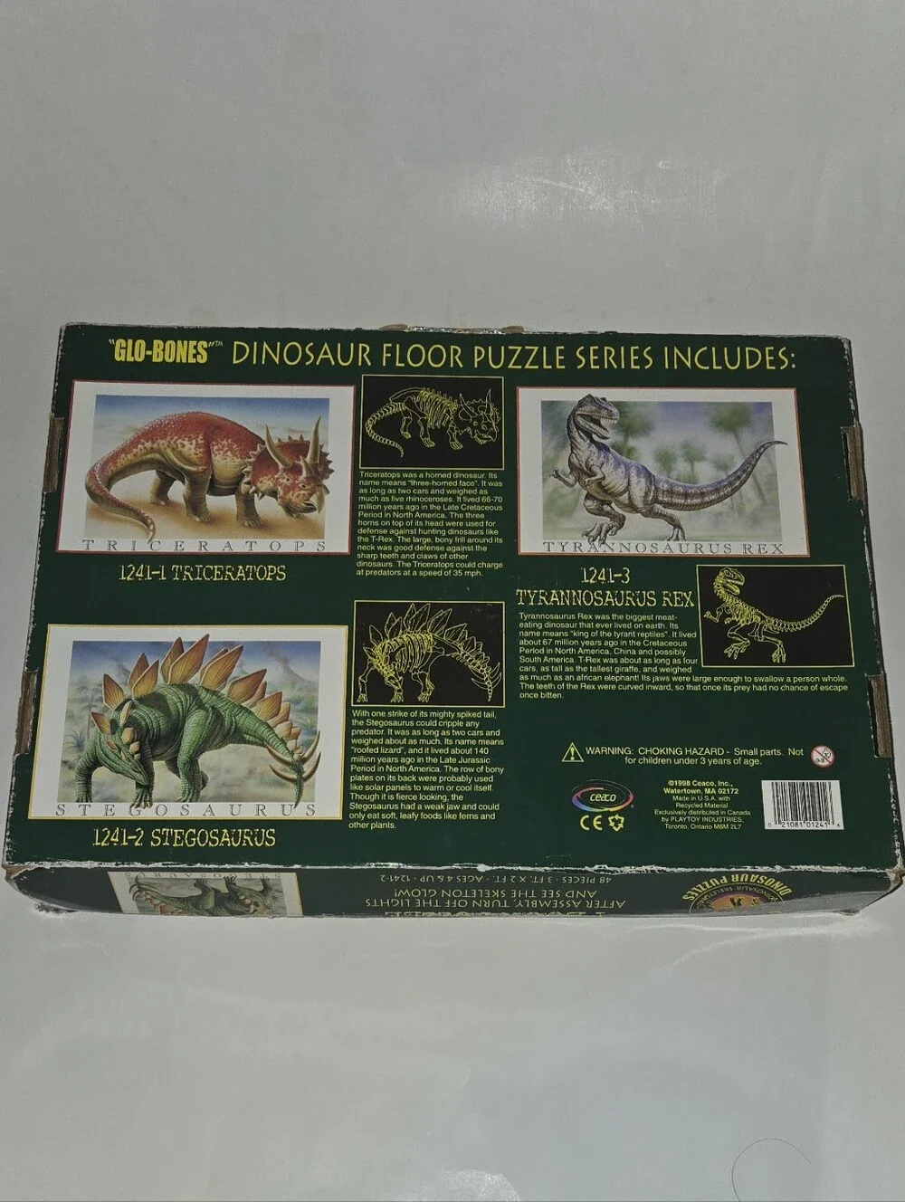 VTG 1998 Glo-Bones Stegosaurus Glow-in-the-Dark Floor Puzzle 48pc